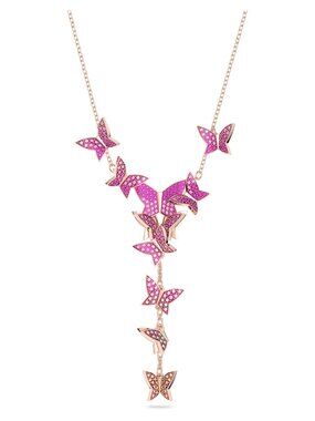 Swarovski Idyllia Lilia Y necklace Butterfly - Pink, Rose gold-tone plated